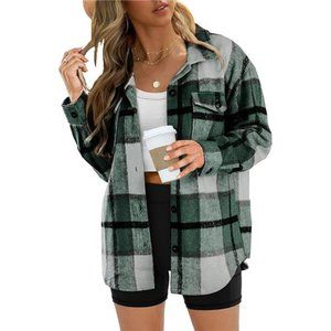 Casual Plaid Shacket Wool Blend Button Down Long Sleeve Fall Overshirt